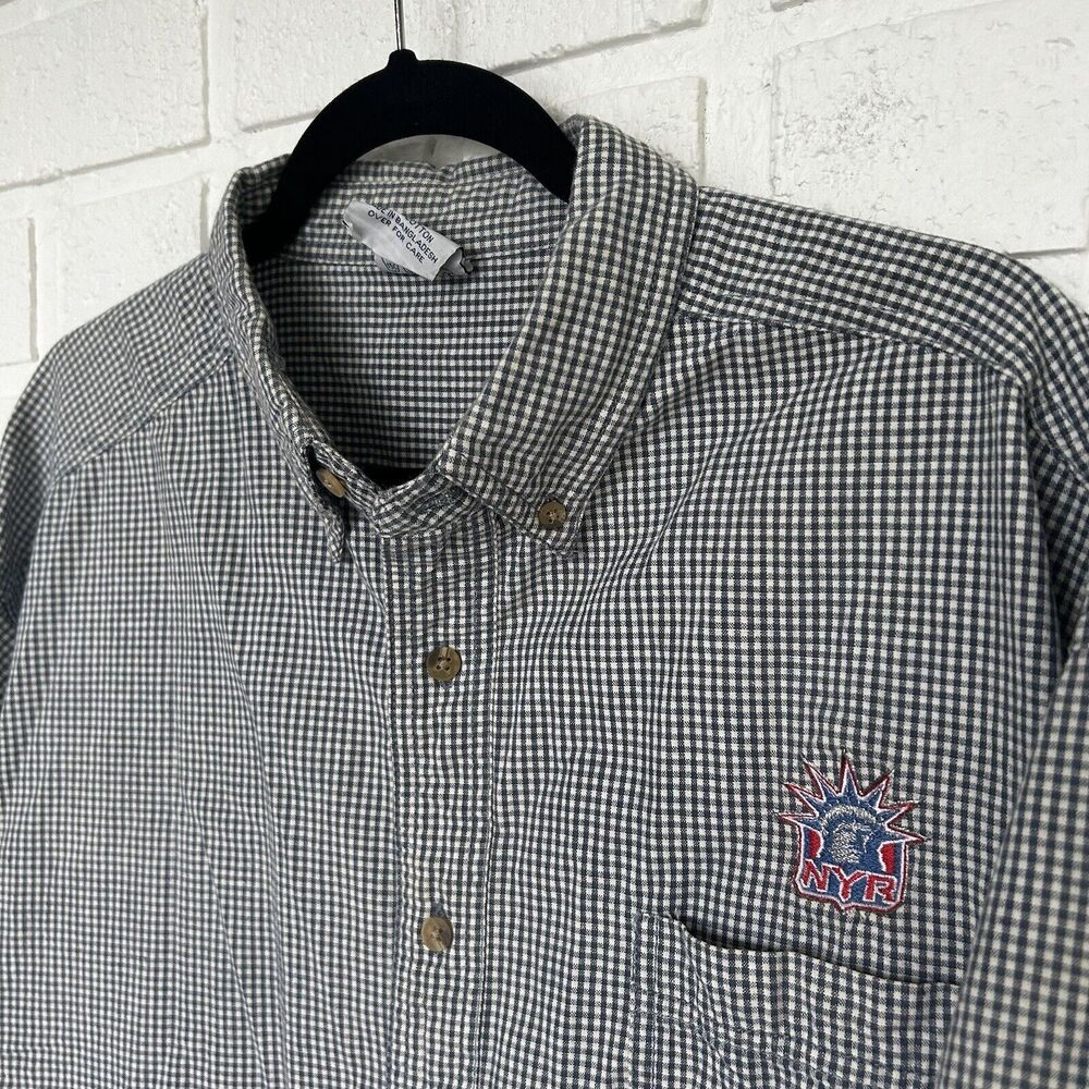 Vintage New York Rangers Shirt Button Up Short Sleeve Mens XL CSA Button Collar